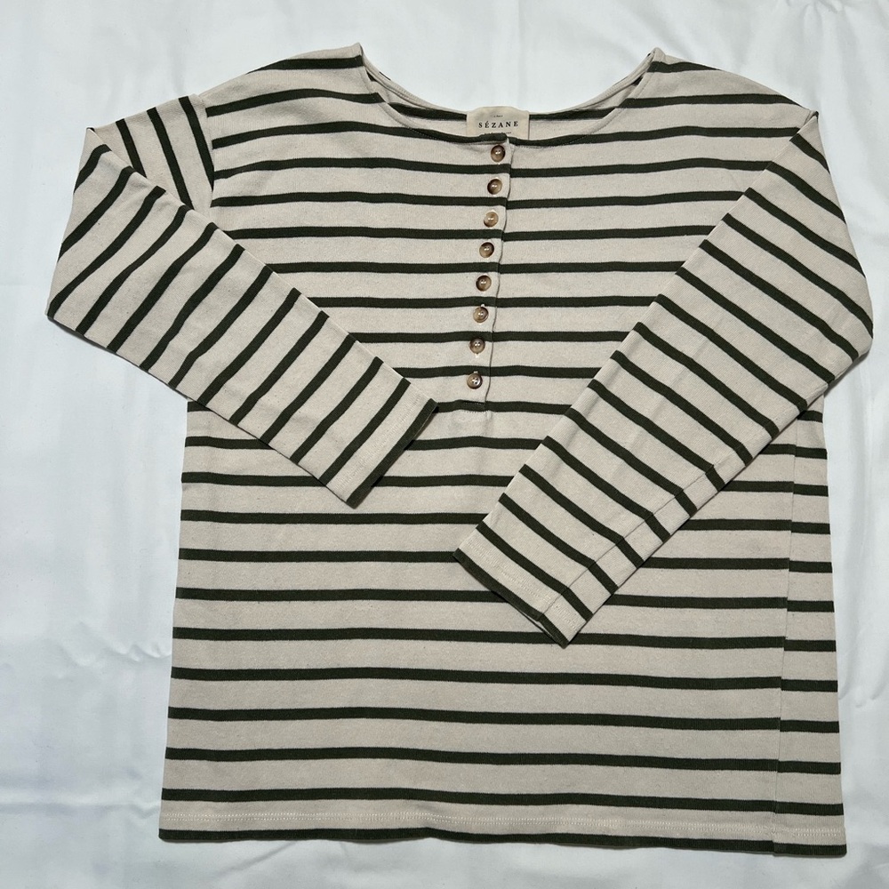 Sézane Gatsby Marinière in Ecru/Khaki (Size XS)